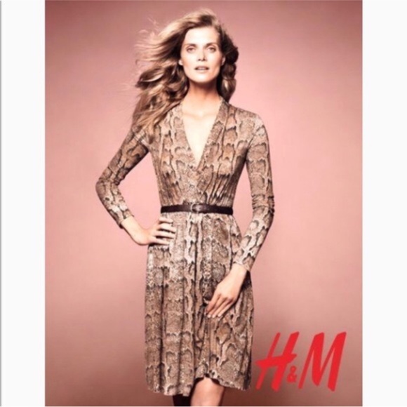 NWOT H&M CINCHED WAIST LONG SLEEVE DRESS- V-NECK  SIZE SMALL - Picture 1 of 17